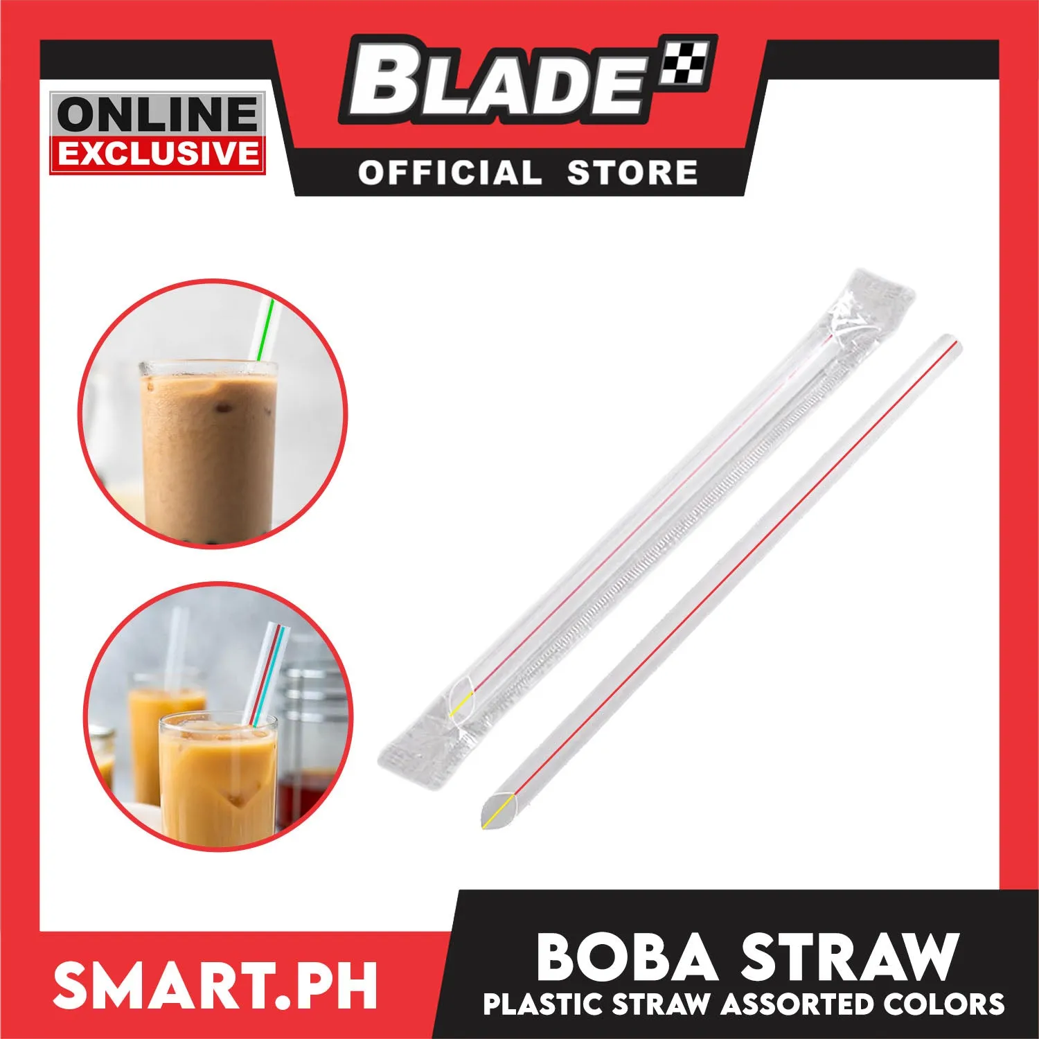 100pcs 21cm Boba Bubble Tea Plastic Straw, Smoothie Straw, Milk Tea Milkshake Straw (Assorted Colors with Stripe)