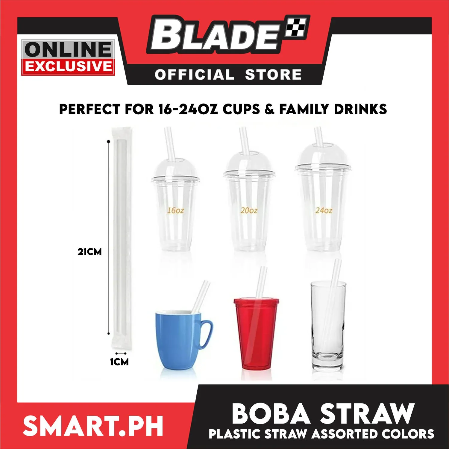 100pcs 21cm Boba Bubble Tea Plastic Straw, Smoothie Straw, Milk Tea Milkshake Straw (Assorted Colors with Stripe)