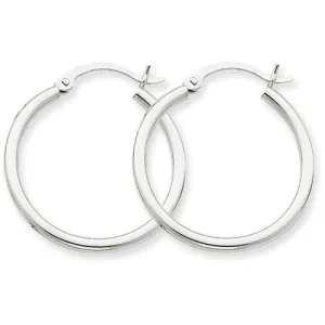 14 Karat White Gold 2mm 1 inch Hoop Earrings