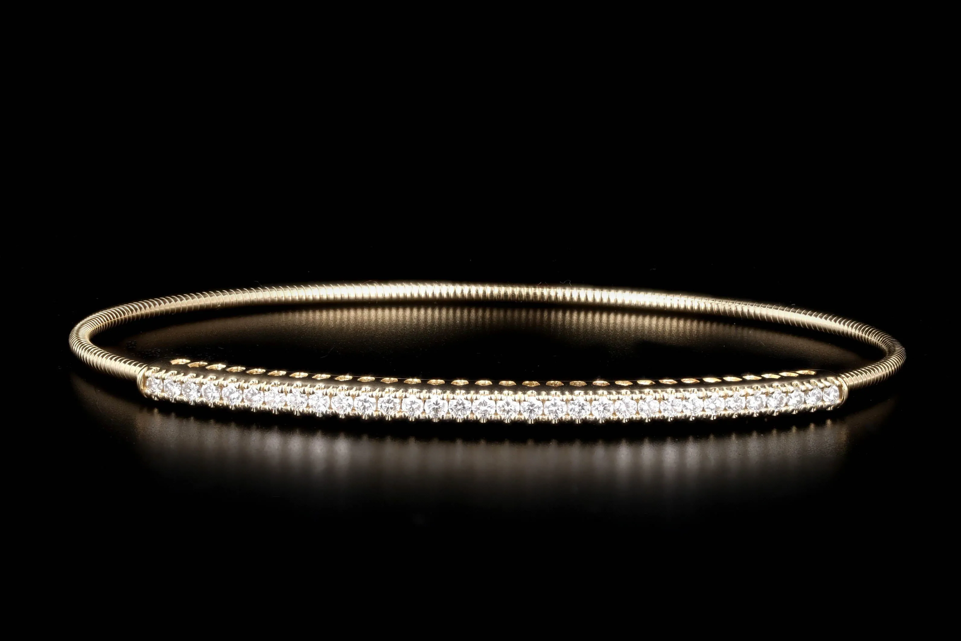14K White, Yellow, or Rose 0.60 Carat Total Weight Diamond Bar Expandable Bangle