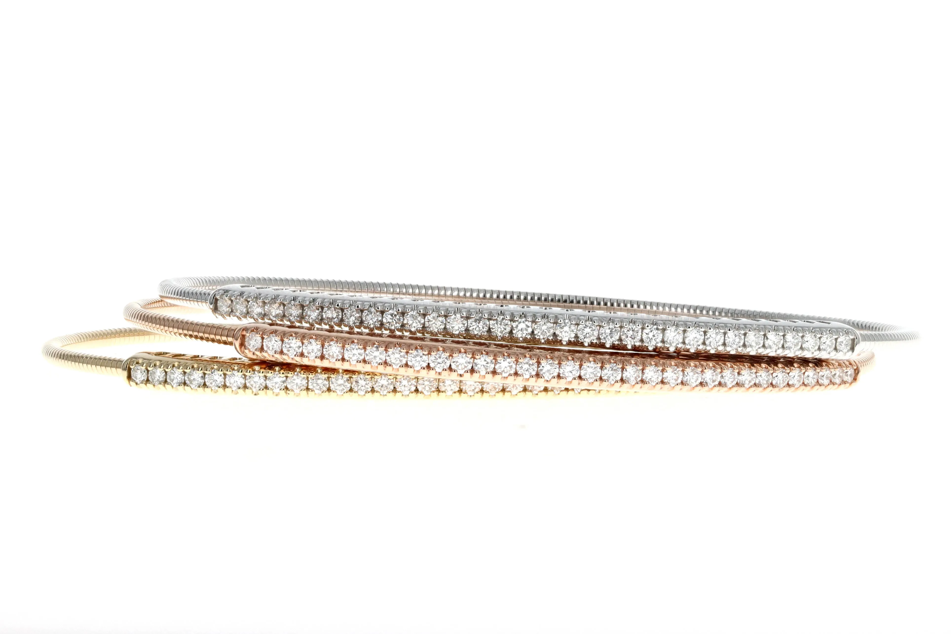 14K White, Yellow, or Rose 0.60 Carat Total Weight Diamond Bar Expandable Bangle