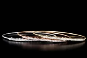 14K White, Yellow, or Rose 0.60 Carat Total Weight Diamond Bar Expandable Bangle