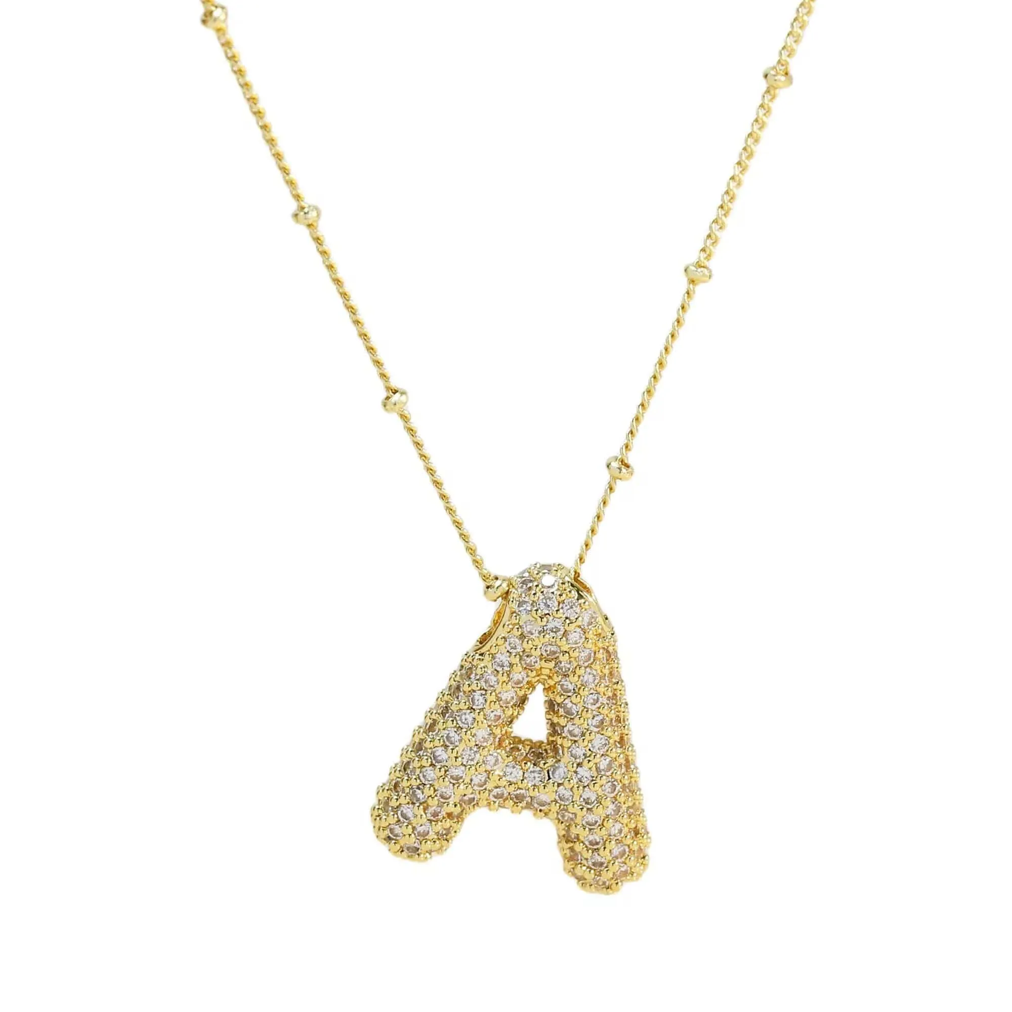 18K Gold Bubble Balloon Initial Necklace-Gold
