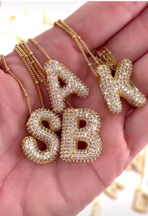 18K Gold Bubble Balloon Initial Necklace-Gold