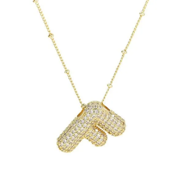 18K Gold Bubble Balloon Initial Necklace-Gold