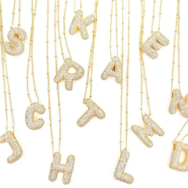 18K Gold Bubble Balloon Initial Necklace-Gold