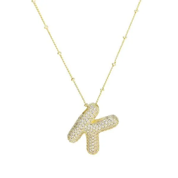 18K Gold Bubble Balloon Initial Necklace-Gold