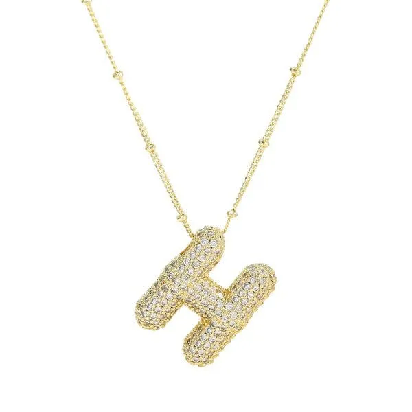 18K Gold Bubble Balloon Initial Necklace-Gold