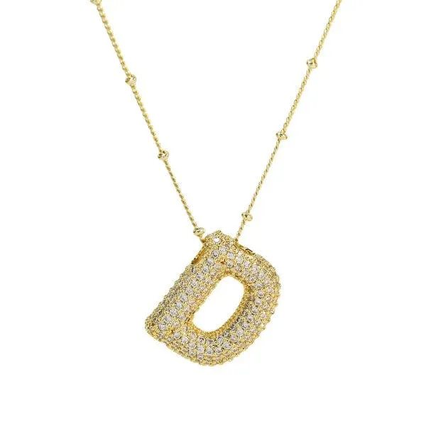 18K Gold Bubble Balloon Initial Necklace-Gold