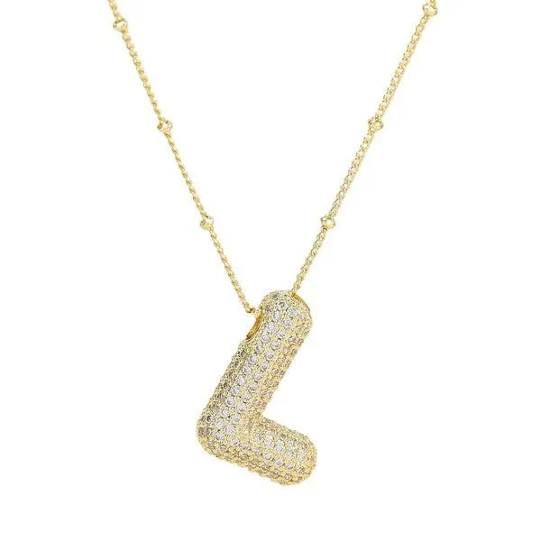 18K Gold Bubble Balloon Initial Necklace-Gold