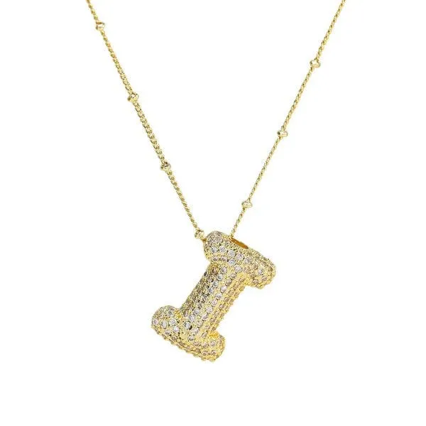 18K Gold Bubble Balloon Initial Necklace-Gold