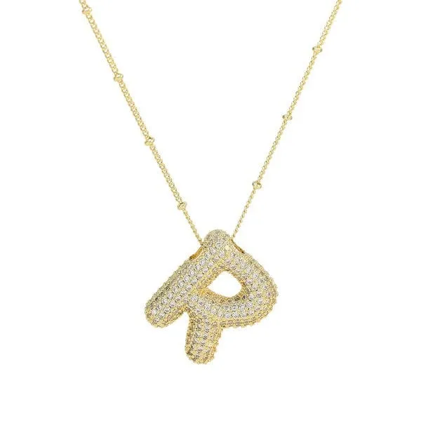 18K Gold Bubble Balloon Initial Necklace-Gold