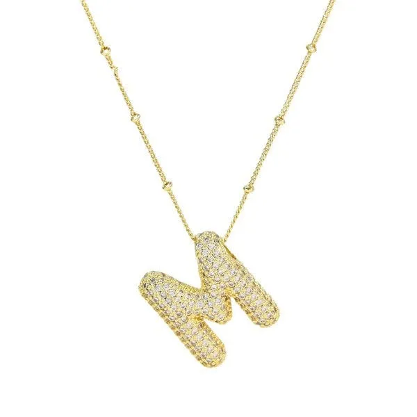 18K Gold Bubble Balloon Initial Necklace-Gold