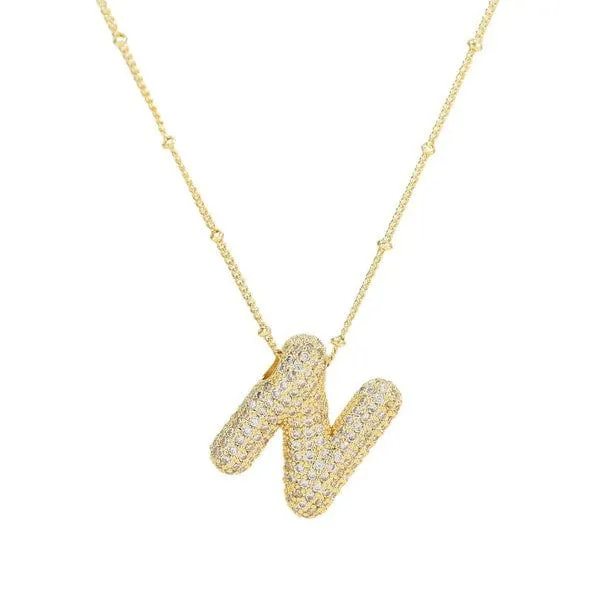 18K Gold Bubble Balloon Initial Necklace-Gold