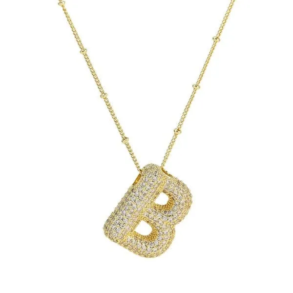 18K Gold Bubble Balloon Initial Necklace-Gold