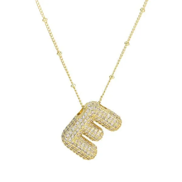 18K Gold Bubble Balloon Initial Necklace-Gold
