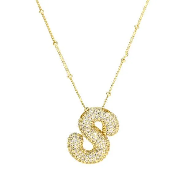 18K Gold Bubble Balloon Initial Necklace-Gold