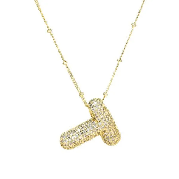 18K Gold Bubble Balloon Initial Necklace-Gold