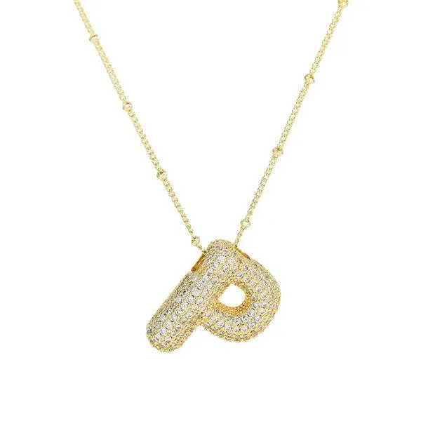 18K Gold Bubble Balloon Initial Necklace-Gold