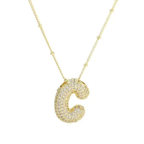18K Gold Bubble Balloon Initial Necklace-Gold