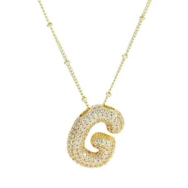 18K Gold Bubble Balloon Initial Necklace-Gold