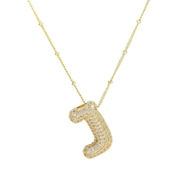 18K Gold Bubble Balloon Initial Necklace-Gold