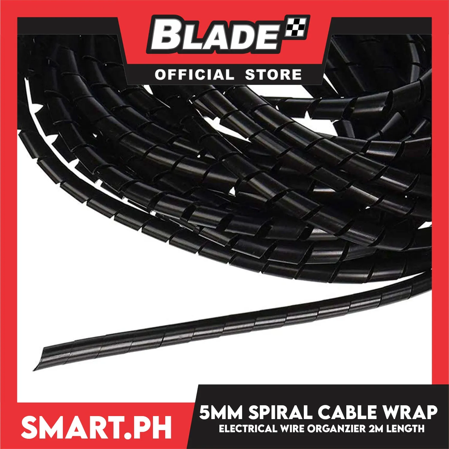 2 meters Cable Spiral Wrap Band Wire Tube Cord Management 5mm CS-6 (Black)
