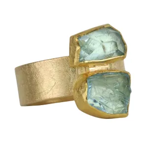 22 & 18K Bezel-Set Double Asymmetrical Aquamarine Ring