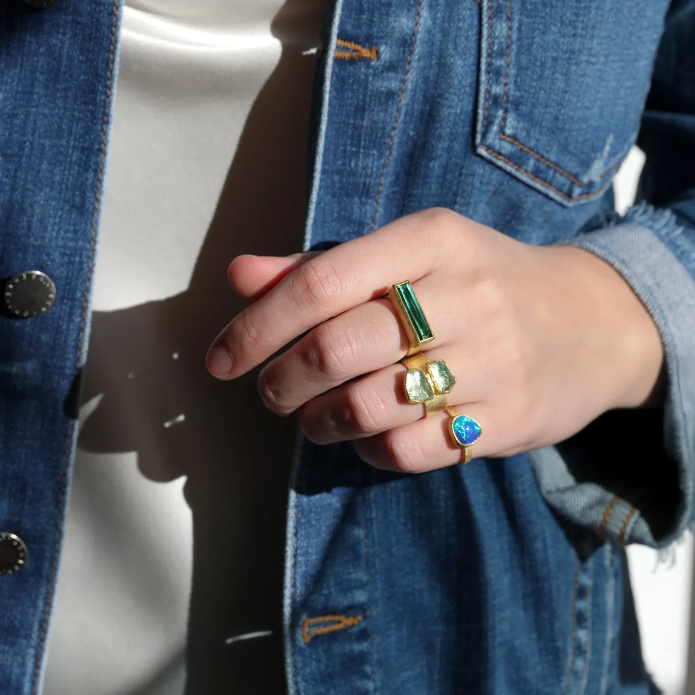 22 & 18K Bezel-Set Double Asymmetrical Aquamarine Ring