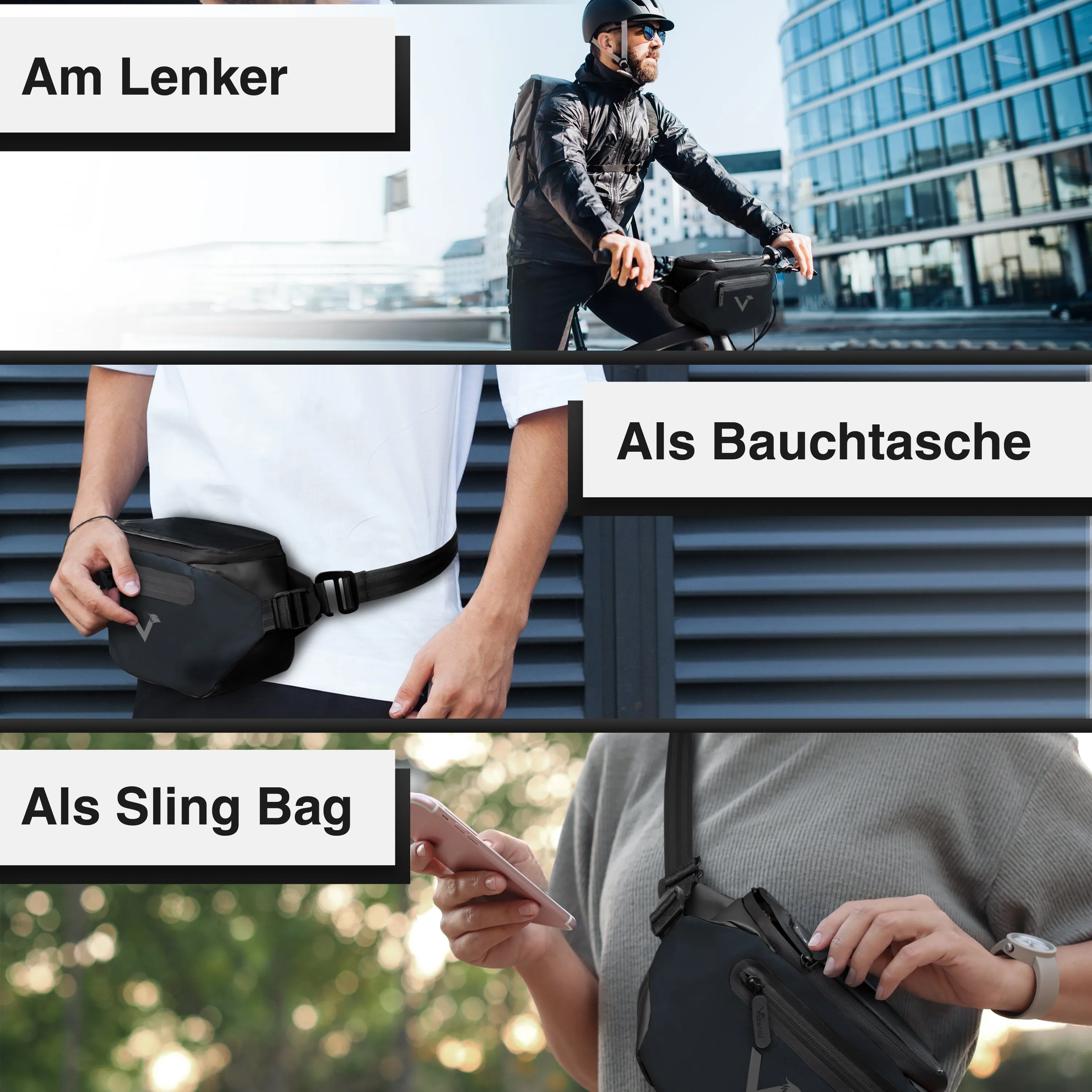 3in1 City Bag - Multifunktionale & reflektierende Lenkertasche