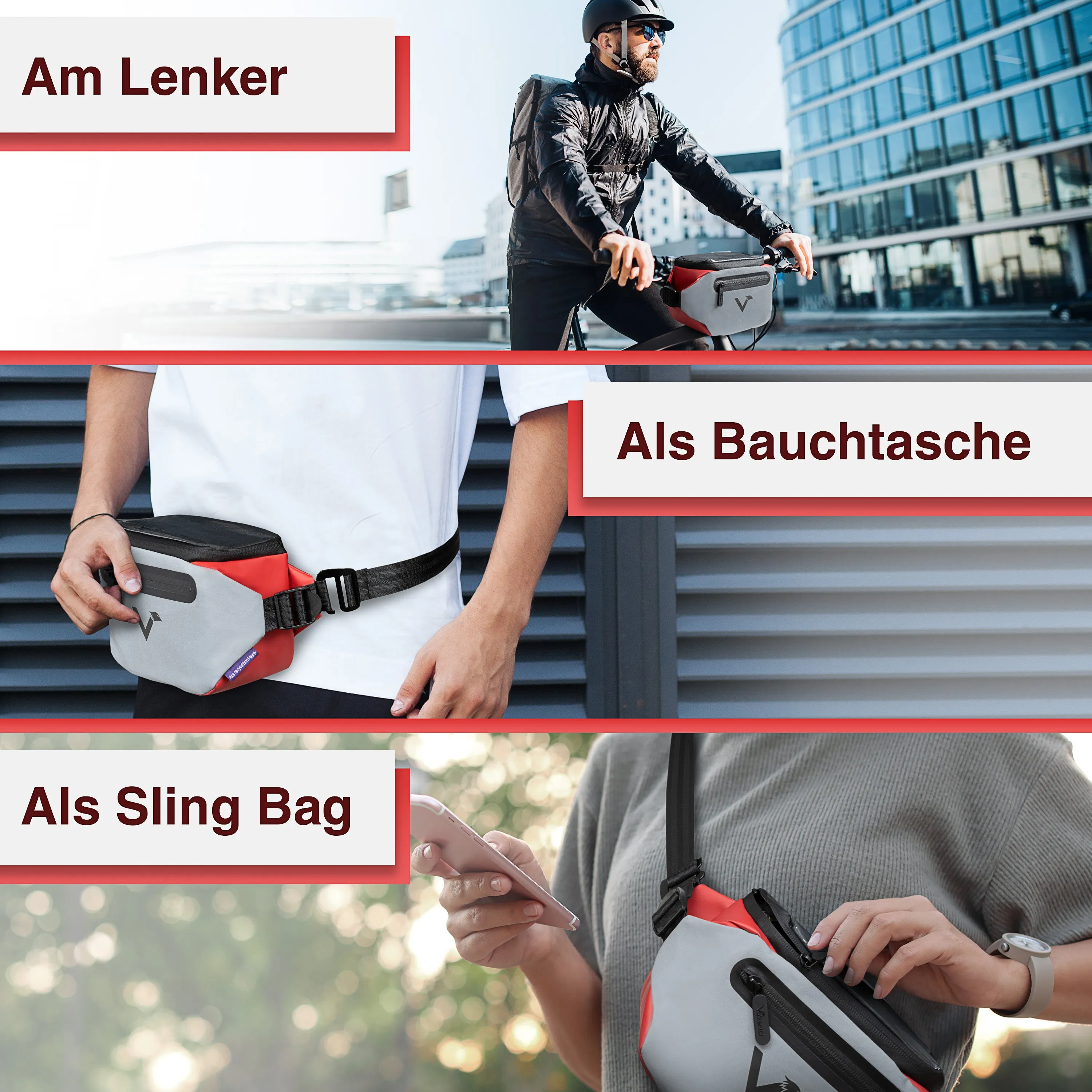 3in1 City Bag - Multifunktionale & reflektierende Lenkertasche