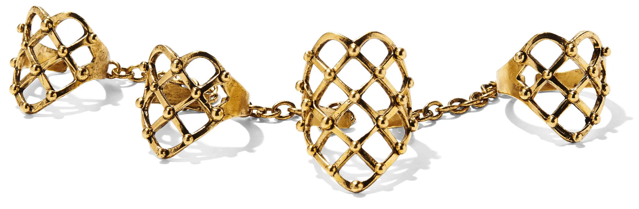 4 Finger Studded Lattice Ring in Gold