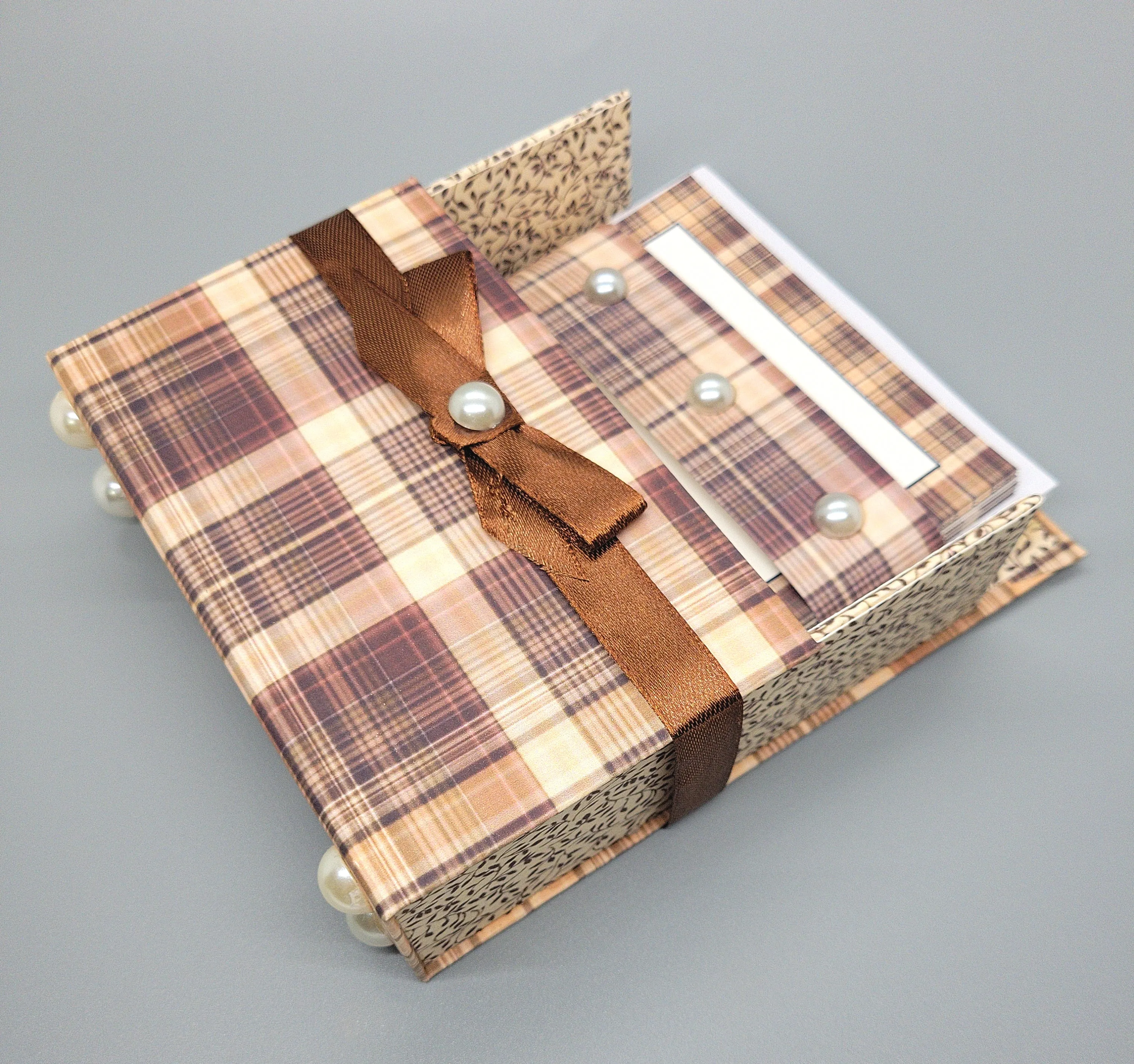 42-Pc Stationery For Him Gift Box Set w/Reusable Desktop Organizer Box and Gold Pen - Brown Plaid