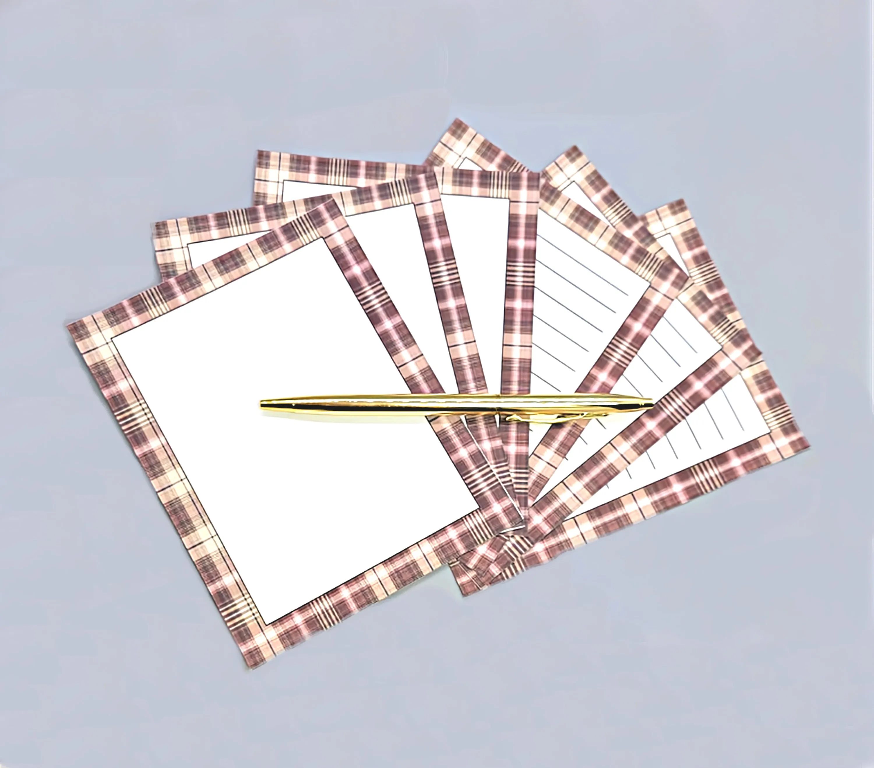 42-Pc Stationery For Him Gift Box Set w/Reusable Desktop Organizer Box and Gold Pen - Brown Plaid