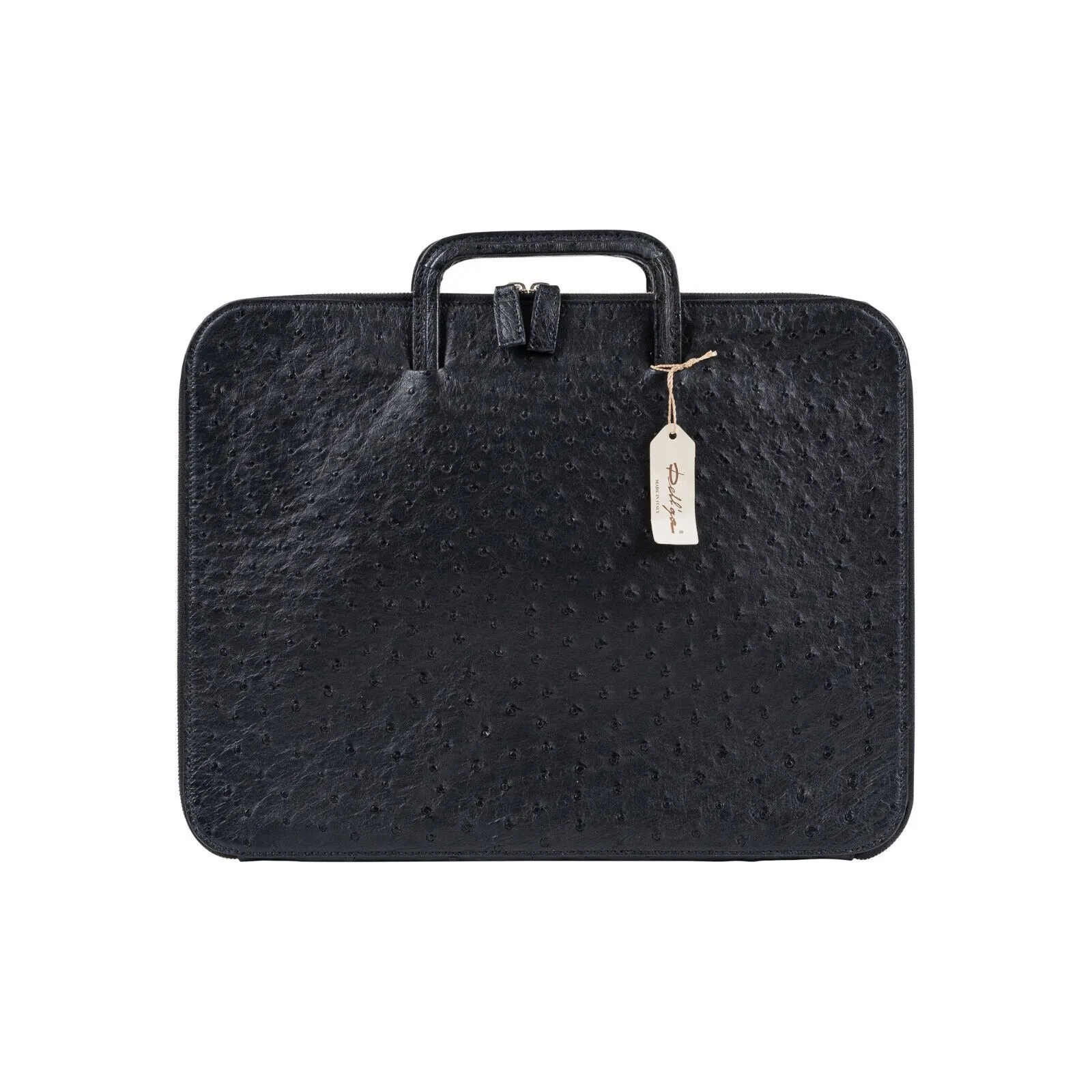 $4K LUXURY DELL'GA MILANO Handmade Black Briefcase Business Bag Genuine Ostrich