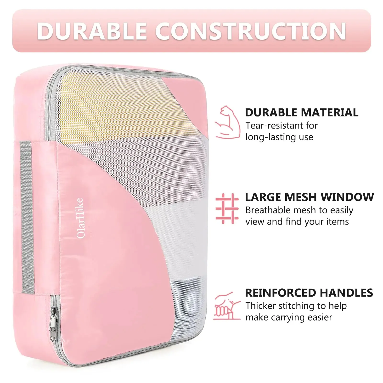 8-Piece Travel Organizer Cubes Set in Pink, Durable Packing Cubes with Toiletry Bag, Multi-Sized Storage