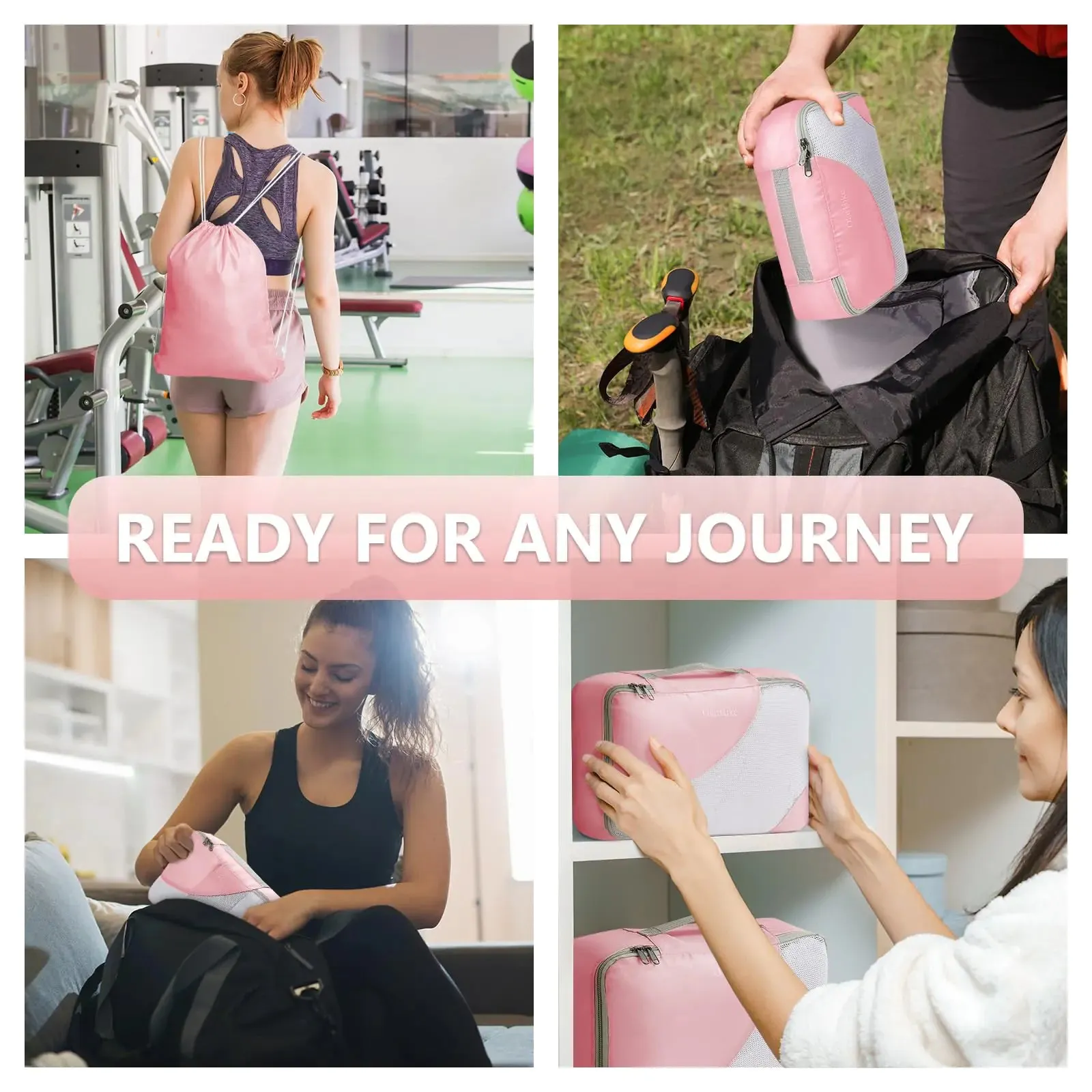 8-Piece Travel Organizer Cubes Set in Pink, Durable Packing Cubes with Toiletry Bag, Multi-Sized Storage