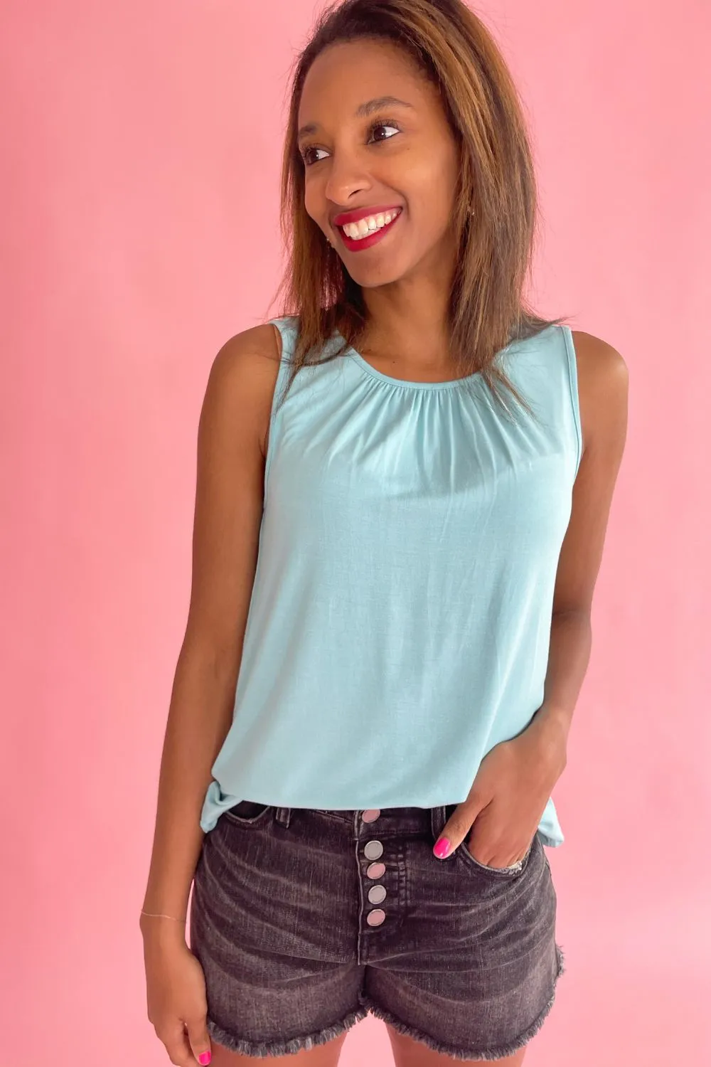 A-Line Sleeveless Knit Keyhole Top