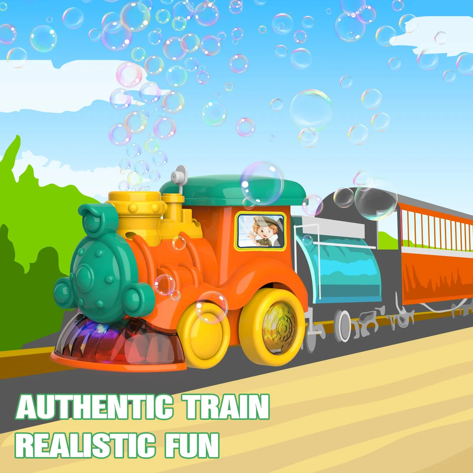 (ABC) Bubble Machine for Toddler, 3000  Bubbles Per Minute, Singing Bubble Train (DNSOA)