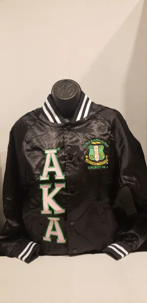 Alpha Kappa Alpha Bomber Satin Jacket(Black/Pink)