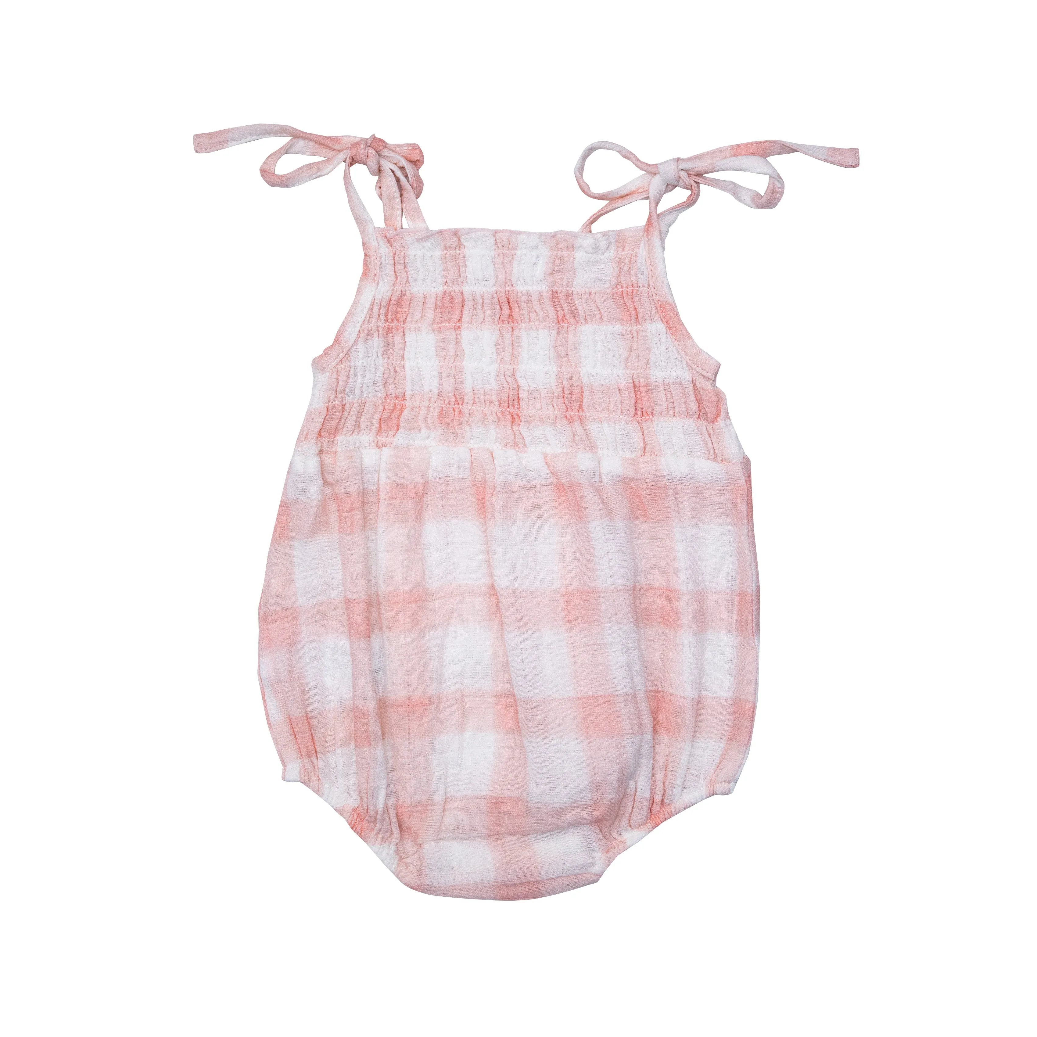Angel Dear Painted Gingham Pink Tie Strap Smocked Bubble
