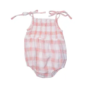 Angel Dear Painted Gingham Pink Tie Strap Smocked Bubble