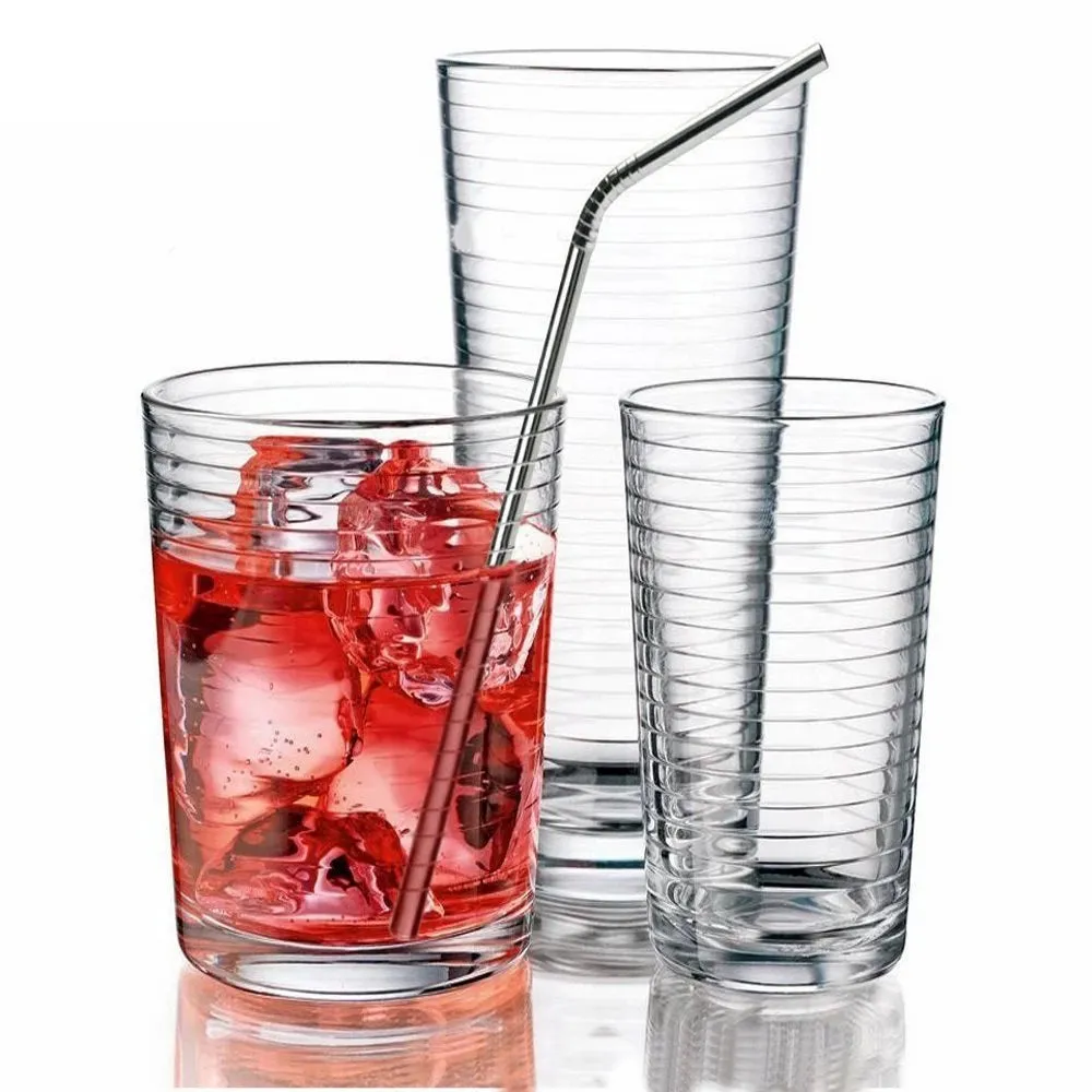 Angled Stainless Steel Drinking Straws - Set of 6 - with 2 Cleaning Brushes