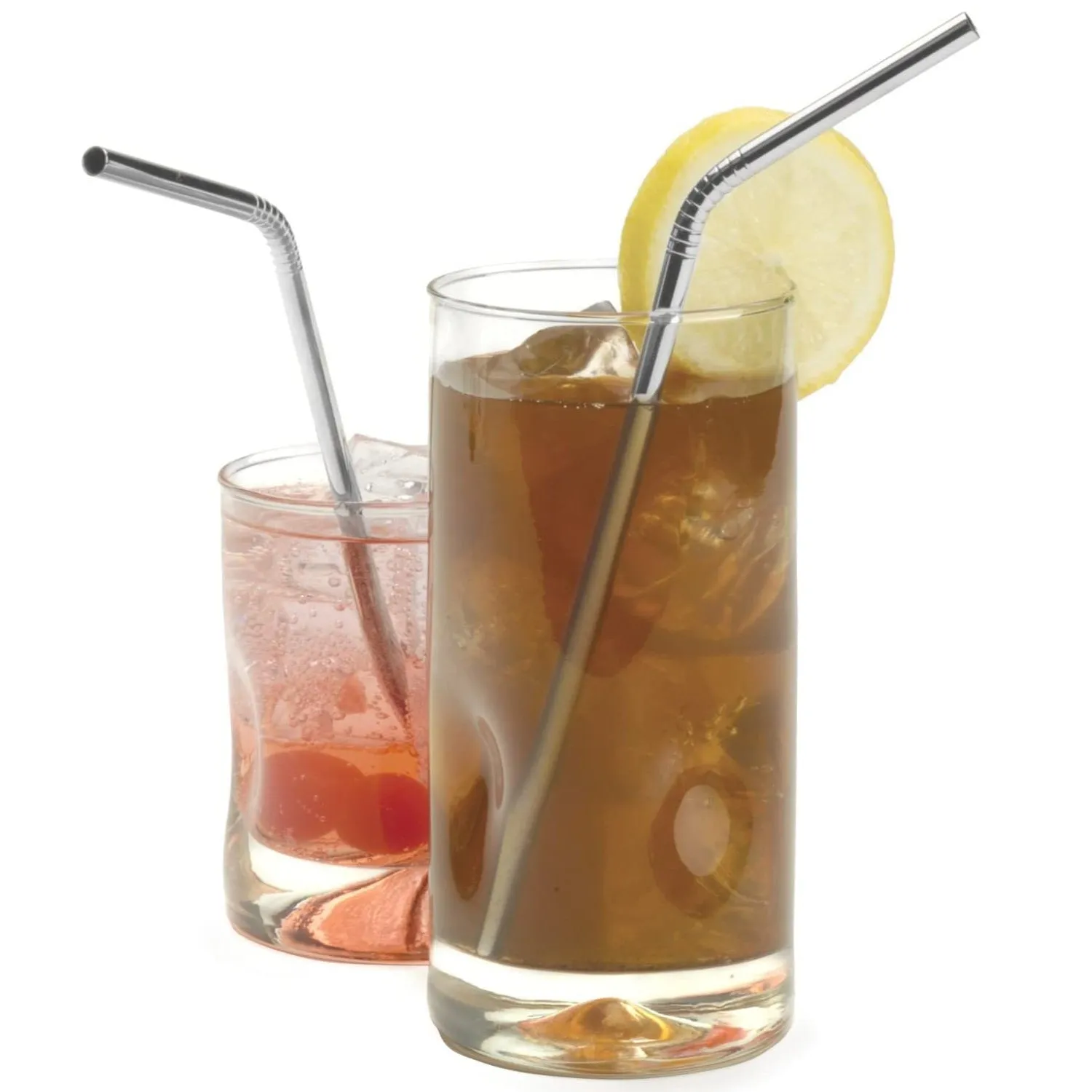Angled Stainless Steel Drinking Straws - Set of 6 - with 2 Cleaning Brushes