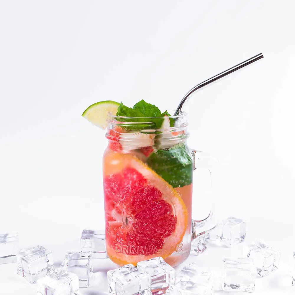 Angled Stainless Steel Drinking Straws - Set of 6 - with 2 Cleaning Brushes