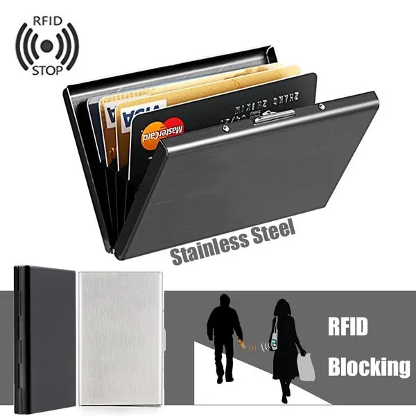 Anti-Scan Stainless Steel Case Slim RFID Blocking Wallet ID Credit Card Holder Men