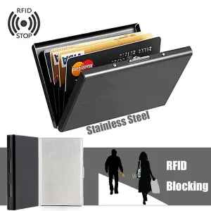 Anti-Scan Stainless Steel Case Slim RFID Blocking Wallet ID Credit Card Holder Men