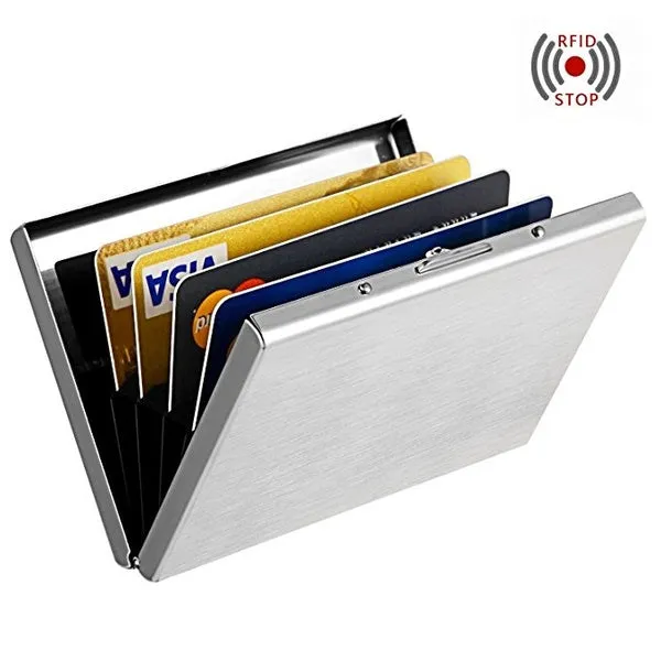 Anti-Scan Stainless Steel Case Slim RFID Blocking Wallet ID Credit Card Holder Men
