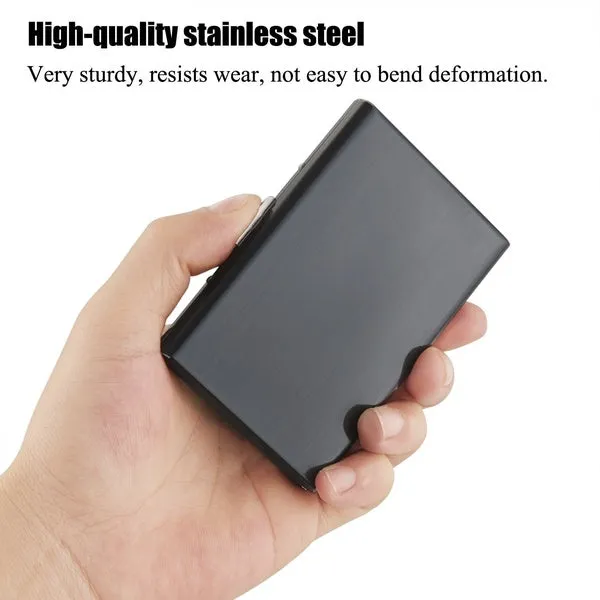 Anti-Scan Stainless Steel Case Slim RFID Blocking Wallet ID Credit Card Holder Men