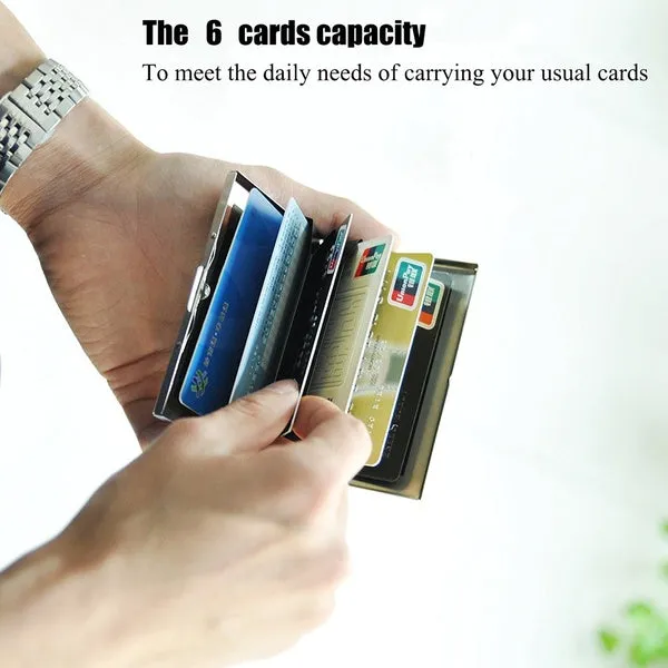 Anti-Scan Stainless Steel Case Slim RFID Blocking Wallet ID Credit Card Holder Men
